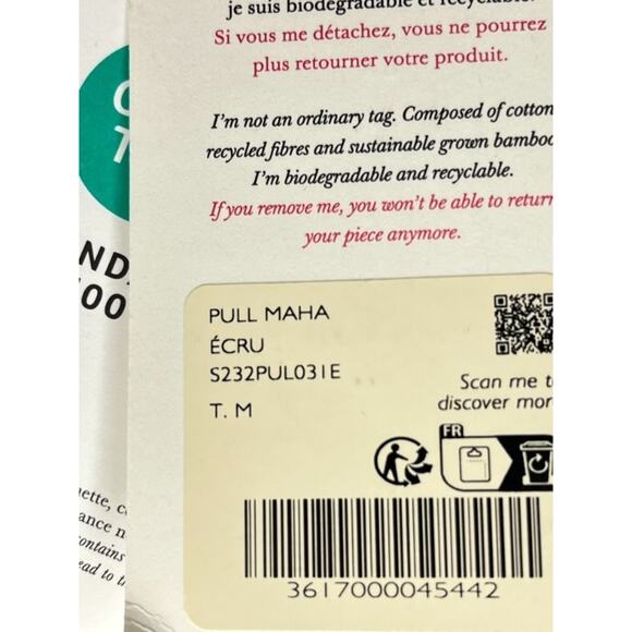 SEZANE Sz M Medium Ecru Maha Knit Top Jumper Sweater NWT - Picture 4 of 9